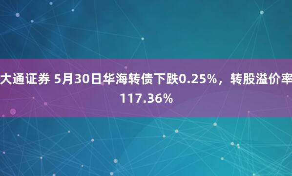 大通证券 5月30日华海转债下跌0.25%，转股溢价率117.36%